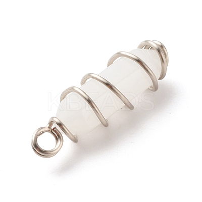 Natural White Jade Double Terminal Pointed Pendants PALLOY-JF01686-05-1