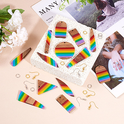 Resin & Walnut Pendants DIY Dangle Earrings Making Kits DIY-TA0011-03A-1