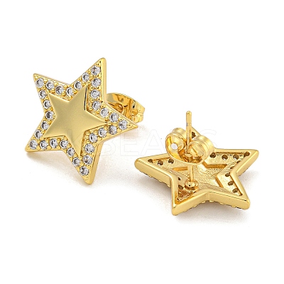 Rack Plating Brass Micro Pave Clear Cubic Zirconia Stud Earrings EJEW-I313-14G-02-1
