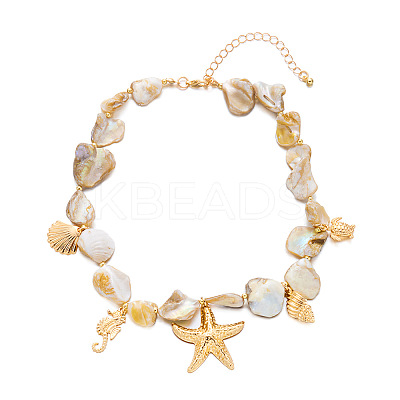 Alloy & Natural Shell Pendant Necklaces FS-WG9F39A-03-1