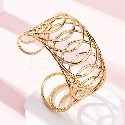 Europe and America Style 304 Stainless Steel Cuff Bangles for Women BJEW-D306-03G-1