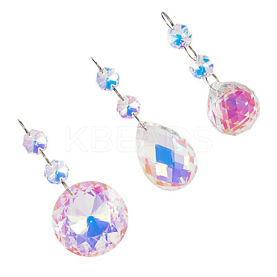 3Pcs 3 Styles Crystal Glass Hanging Sun Catcher HJEW-TADJ0001-03-1