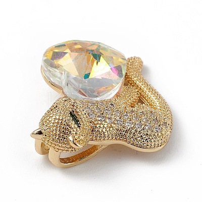 Real 18K Gold Plated Rack Plating Brass Micro Pave Clear Cubic Zirconia Pendants KK-C015-14G-08-1