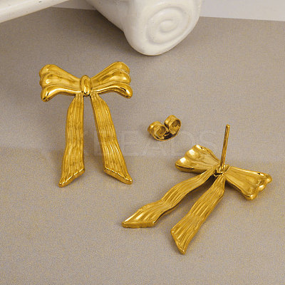 304 Stainless Steel Bowknot Stud Earrings OE8955-2-1