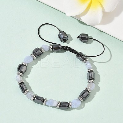Natural  Chalcedony
 & Non-magnetic Synthetic Hematite Beaded Braided Bead Bracelets for Men Women BJEW-Z148-08P-03-1