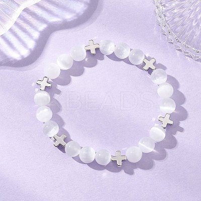 Natural Selenite Beads Stretch Bracelets BJEW-JB13212-1