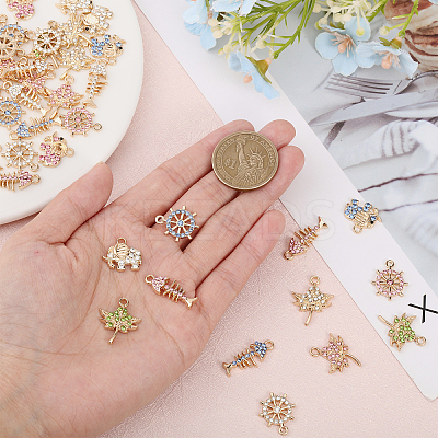 48Pcs 12 Styles Rack Plating Eco-friendly Alloy Rhinestone Pendants FIND-CA0007-95-1