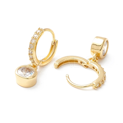 Clear Cubic Zirconia Hinged Hoop Earrings with Flat Round Drop EJEW-P196-27G-1