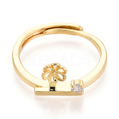 Flower Brass Micro Pave Cubic Zirconia Cup Peg Ring Settings KK-N274-31G-1