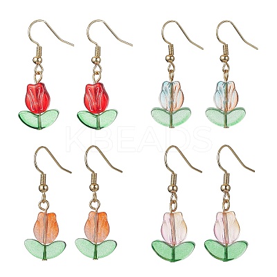 4 Pairs 4 Colors Tulip Flower Lampwork Dangle Earrings EJEW-JE05526-S-1
