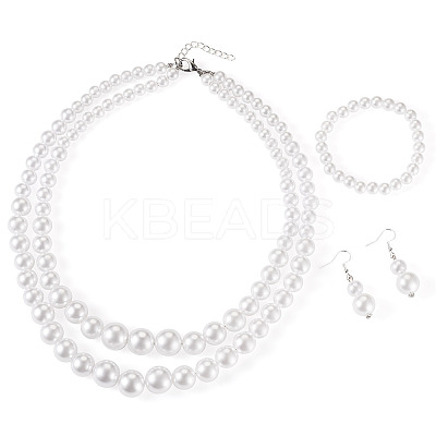 ABS Plastic Imitation Pearl Beads Jewelry Set SJEW-TAC00004-1