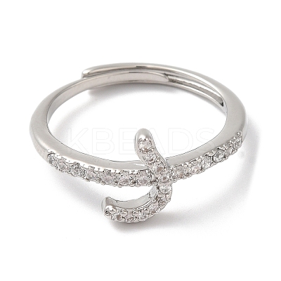 Rack Plating Brass Cubic Zirconia Arabic Letters Adjustable Rings for Women RJEW-S407-10P-03-1