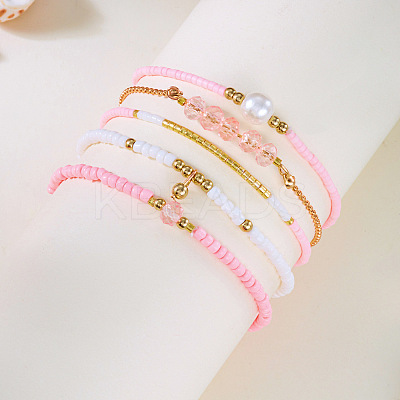 5Pcs 5 Styles Bohemian Style Glass Seed Beads and Alloy Bracelets FS-WG21953-02-1