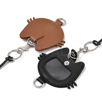 Imitation Leather Cat Shaped Coin Pouch Pendant Black Waxed Cord Necklaces NJEW-Z099-01-1
