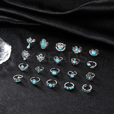 20Pcs Bohemian Style Alloy with Resin Cuff Rings FS-WG5AD72-01-1