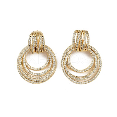 Multilayer Ring Brass Micro Pave Clear Cubic Zirconia Stud Earrings EJEW-S275-02G-1
