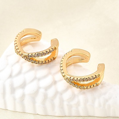 Brass Micro Pave Clear Cubic Zirconia Cuff Earrings EJEW-F370-26G-1