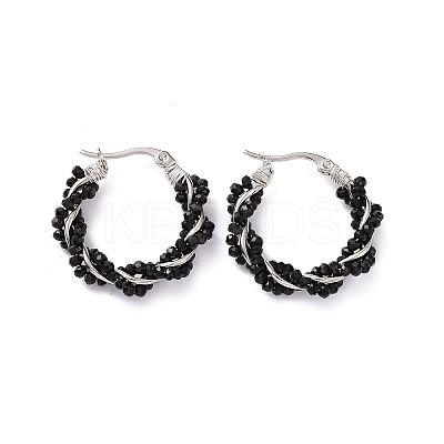 Glass Beaded Twisted Rope Hoop Earrings EJEW-M196-C01-S-01-1