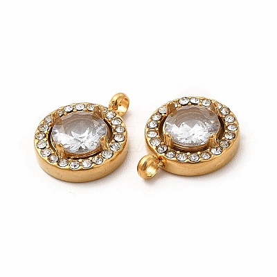 PVD Vacuum Plating 304 Stainless Steel Cubic Zirconia Pendants STAS-A076-05G-04-1