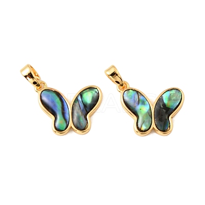 Natural Paua Shell Butterfly Pendants KK-G538-15G-01-1