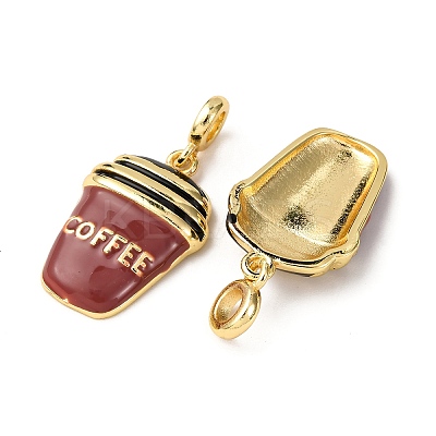 Brass Brown Enamel European Dangle Charms KK-A265-02G-1
