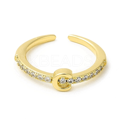 Clear Cubic Zirconia Initial Letter Open Cuff Ring RJEW-H120-09G-C-1