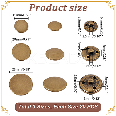 60Pcs 3 Style Brass Shank Buttons BUTT-GA0001-13-1