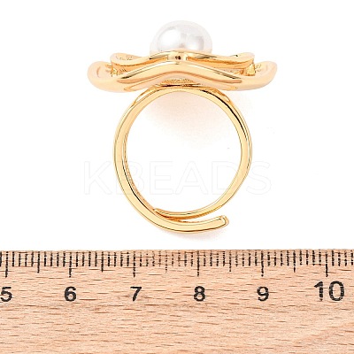 Adjustable Brass Micro Pave Clear Cubic Zirconia with ABS Plastic Pearl Cuff Rings RJEW-G368-05G-1