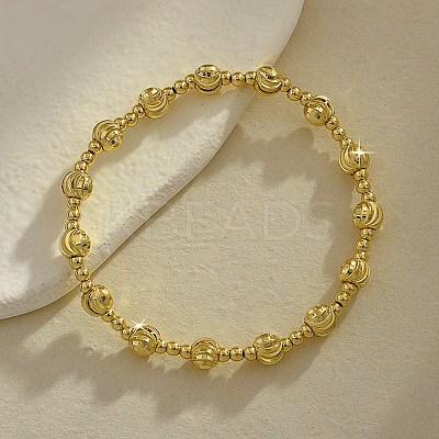 Brass Round Beaded Stretch Bracelets for Women Men LS-BJEW-Z129-01G-1