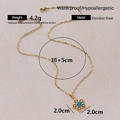 Vintage 304 Stainless Steel & Synthetic Turquoise Flower Pendant Necklaces with Crystal Rhinestone for Women RQ4537-1
