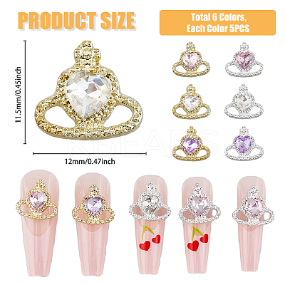 30Pcs 6 Colors Alloy Rhinestone Cabochons MRMJ-FH0001-35-1