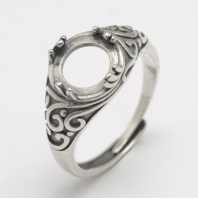 Adjustable Thailand 925 Sterling Silver Solitaire Ring Settings STER-P033-31AS-1