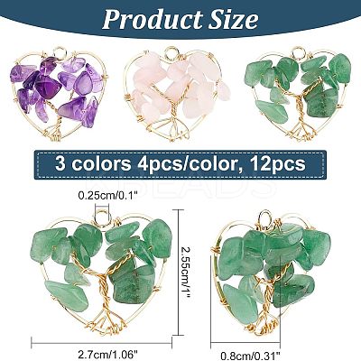 12Pcs 3 Styles Natural Gemstone Pendants FIND-FH0004-67-1