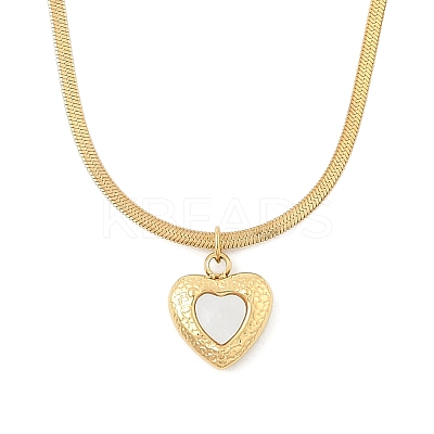 Ion Plating(IP) 304 Stainless Steel & Shell Heart Pendant Flat Snake Chain Necklaces for Women NJEW-F328-07G-1