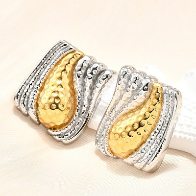 304 Stainless Steel Two-tone Stud Earrings for Women EJEW-R023-01GP-02-1