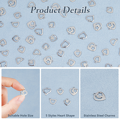 200Pcs 5 Styles 201 Stainless Steel Charms STAS-HS0001-12-1