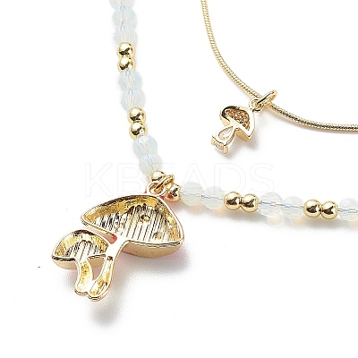 2Pcs 2 Style Alloy Enamel Mushroom Pendant Necklaces Set NJEW-JN04095-1