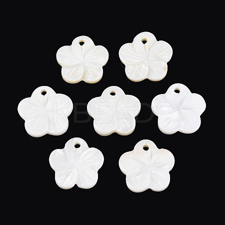Natural Freshwater Shell Carved Flower Charms SHEL-N038-10-1