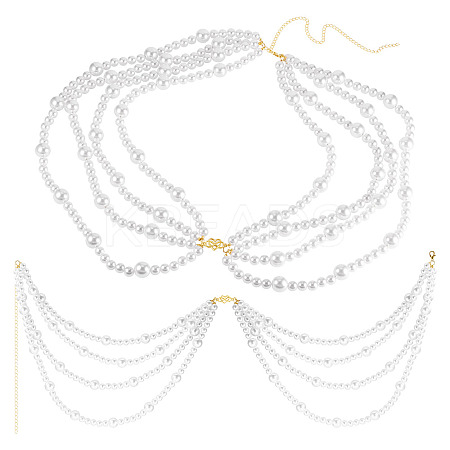 ABS Plastic Imitation Pearl Beads Multi Layered Chain Waist Belts HJEW-TAC0072-1