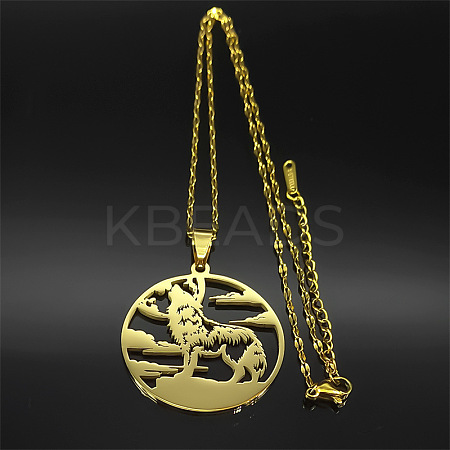 304 Stainless Steel Howling Wolf Pendant Necklaces for Men FS-WG624D7-05-1