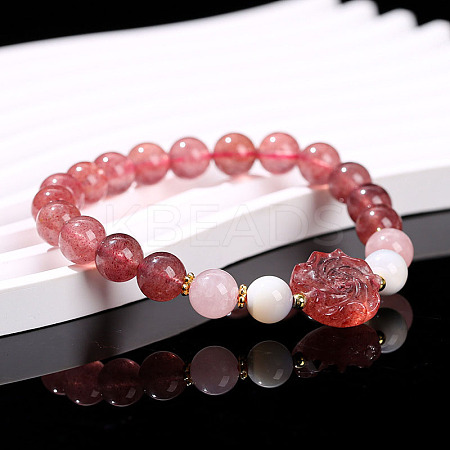 Natural Strawberry Quartz Round Beads Stretch Bracelets WG583E5-09-1