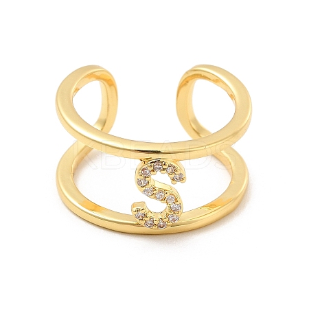 Clear Cubic Zirconia Initial Letter Open Cuff Ring RJEW-A012-01G-S-1