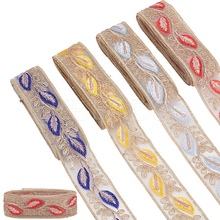 8 Yards 4 Colors Organza Embroidery Feather Ribbons OCOR-HY0001-10-1