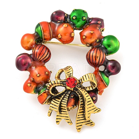 Christmas Theme Golden Zinc Alloy with Rhinestone Brooches JEWB-B018-01AG-01-1