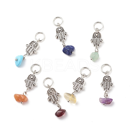 7Pcs 7 Styles Chakra Natural & Synthetic Mixed Stone Chips Alloy Pendants PALLOY-JF01778-06-1