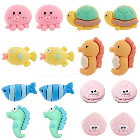64Pcs 8 Styles Opaque Resin Sea Animals Cabochons CRES-SC0002-63-1
