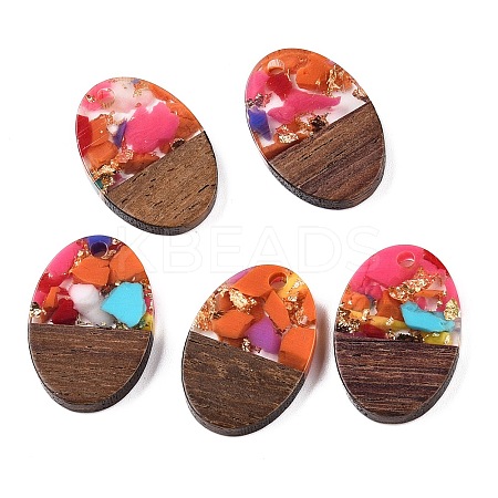 Transparent Resin and Walnut Wood Pendants RESI-T057-04L-1