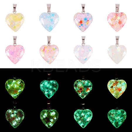15Pcs Luminous Resin Sequins Pendants RESI-TA0004-20C-1
