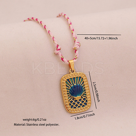 304 Stainless Steel Enamel Rectangle Medal with Shell Shape Pendnat Necklaces FS-WGFFC06-02-1