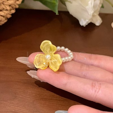 Acrylic and Imitation Pearl Finger Rings for Women FS-WG970C4-01-1